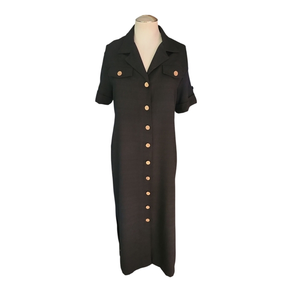 Dana Kay Black Button Front Midi Dress | Size 10 | Structured Career or Church - Picture 1 of 6